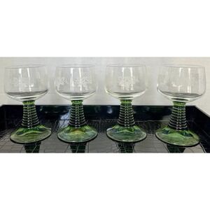 4 Vintage Luminarc France Roemer Rhine Wine Glass Grapevine Green Beehive-style